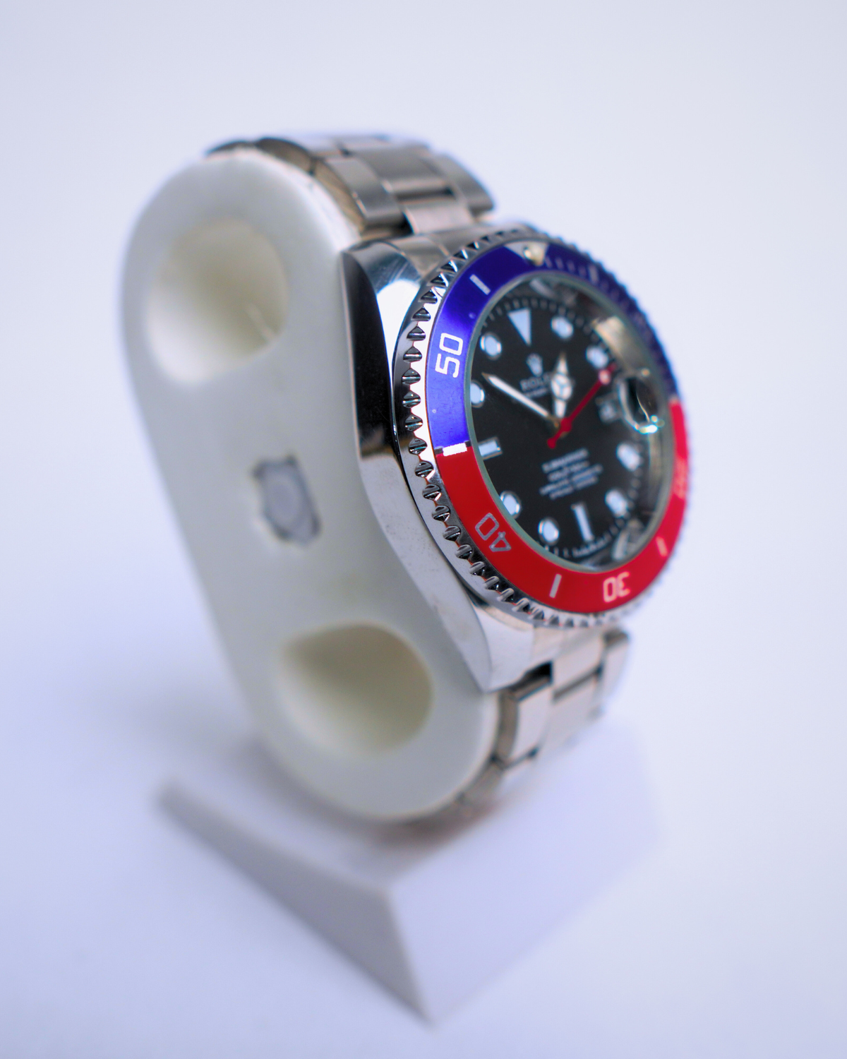 Rolex Style Quartz Watch with Rotating Pepsi Bezel – Stainless Steel Design