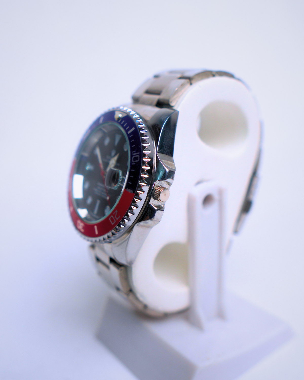 Rolex Style Quartz Watch with Rotating Pepsi Bezel – Stainless Steel Design