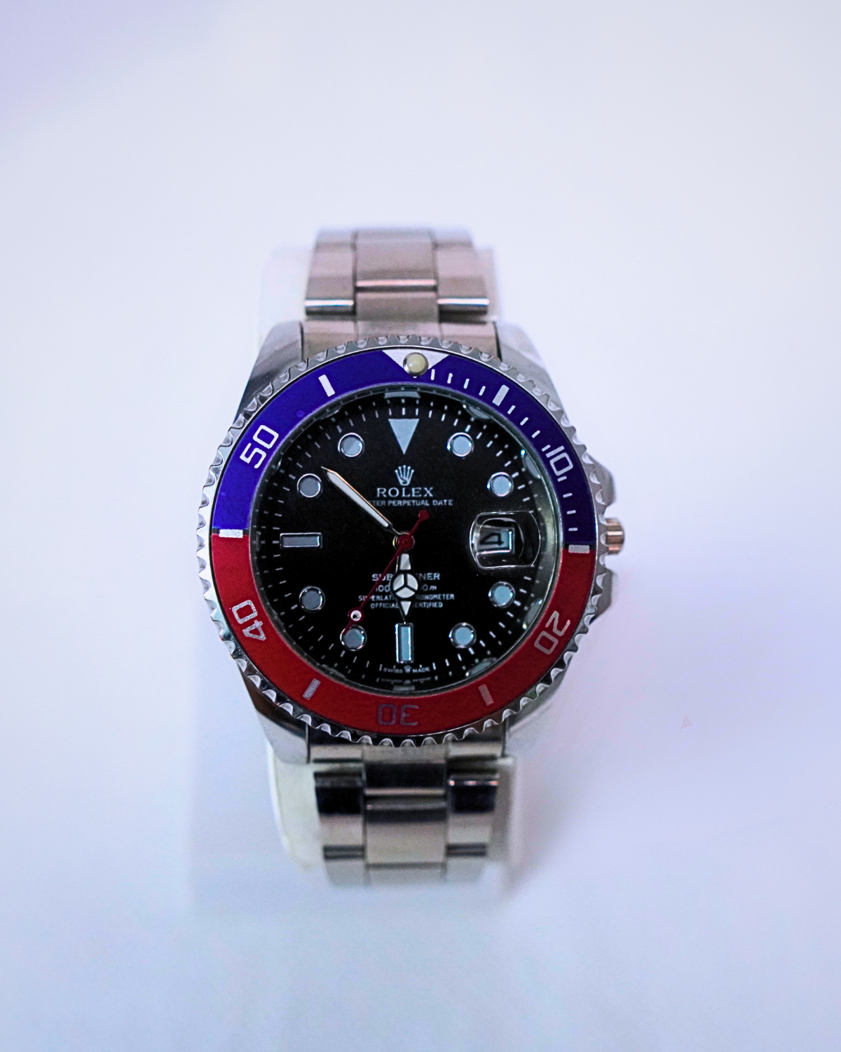 Rolex Style Quartz Watch with Rotating Pepsi Bezel – Stainless Steel Design