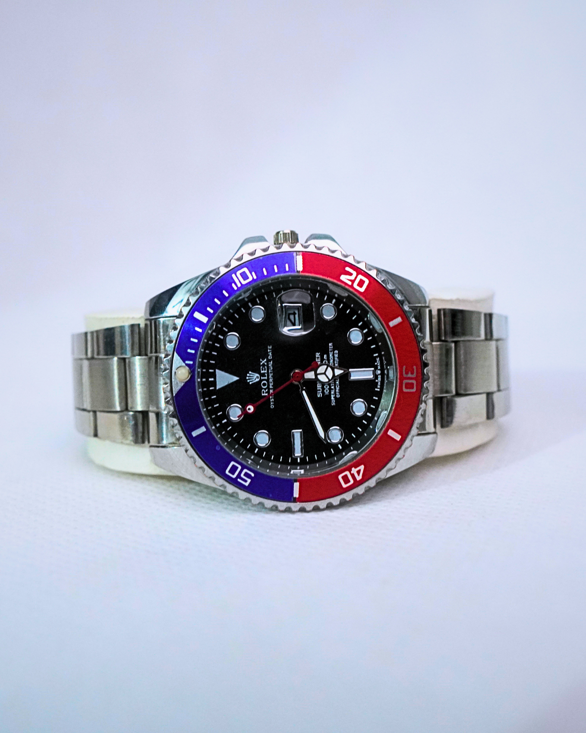 Rolex Style Quartz Watch with Rotating Pepsi Bezel – Stainless Steel Design