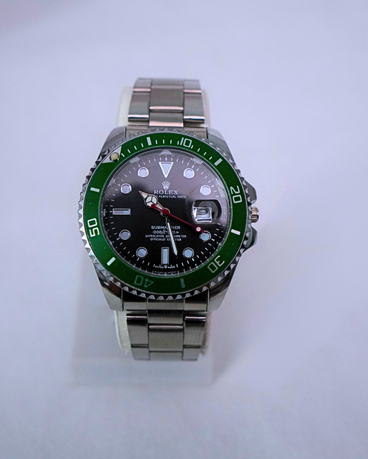 Rolex-Submariner Quartz Watch – Green Bezel Men's Stainless Steel Timepiece | Bold, Stylish Gift